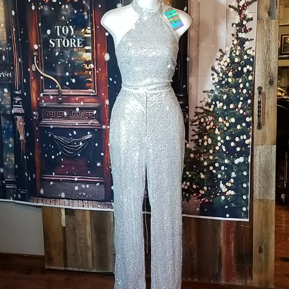 NWT Silver Sequin High waist pant and halter top